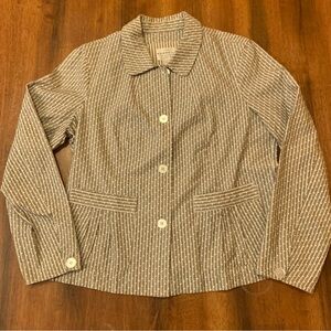 Christopher & Banks Jacket Large Black Cream Pleated Pockets Detail Button Sleev